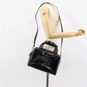 GUCCI Hand Bag Enamel 2way Black Silver 000 1274 0505 Auth 148275